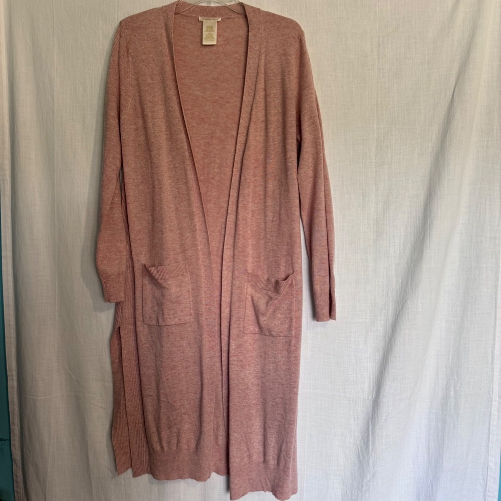 Matty‎ M Womens Long Open Front Cardigan Sweater Pink Heathered Size M